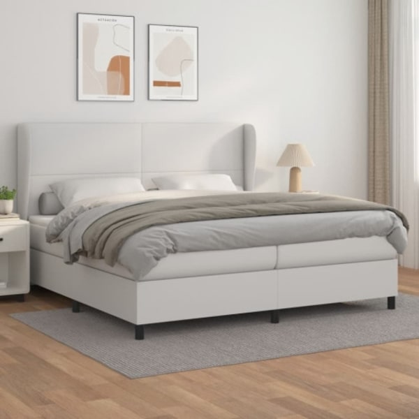 Ramsäng med madrass vit 200x200 cm konstläder
