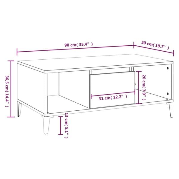 Soffbord vit 90x50x36,5 cm konstruerat trä