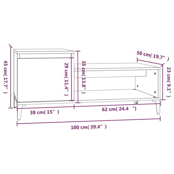 Soffbord vit 100x50x45 cm konstruerat trä