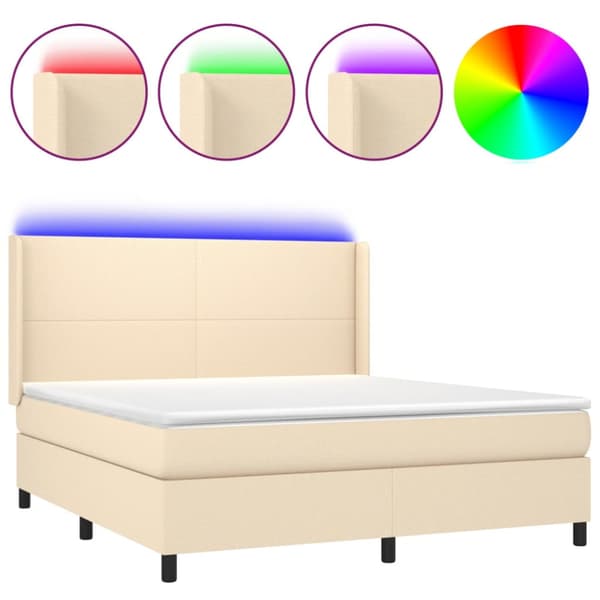 LED Box Säng med huvudgavel tyg
