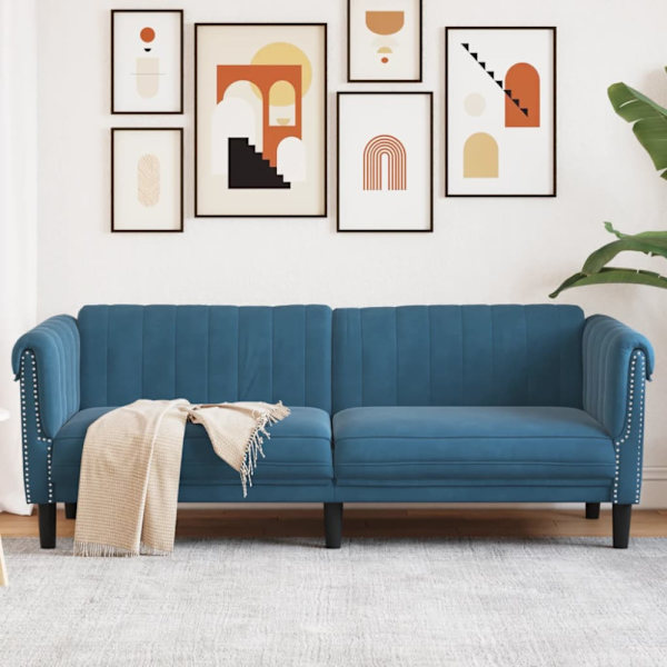 Soffa 3-sits blå sammet
