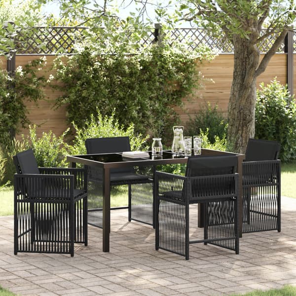 Trädgårdsmöbelset 5 pcs Svart konstrotting