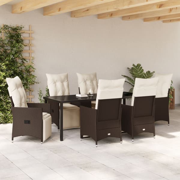 Trädgårdsmöbelset med kudde 7 pcs Brun konstrotting