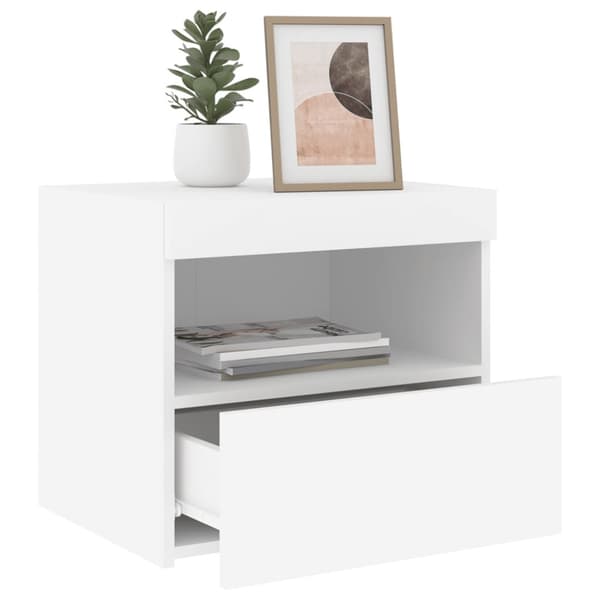 Sängbord med LED vit 50x40x45 cm