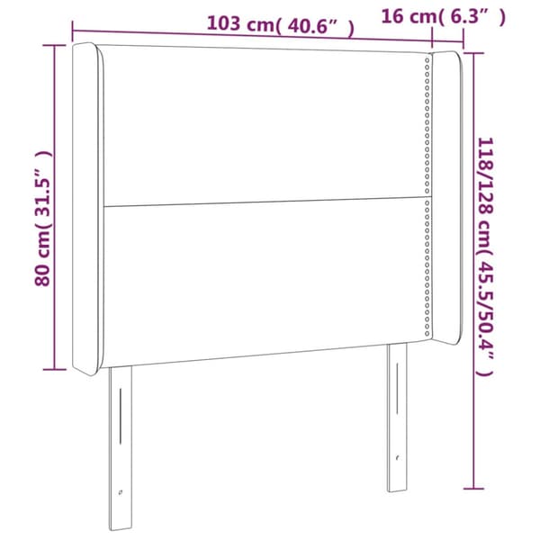 Sänggavel LED mörkgrå 103x16x118/128 cm tyg