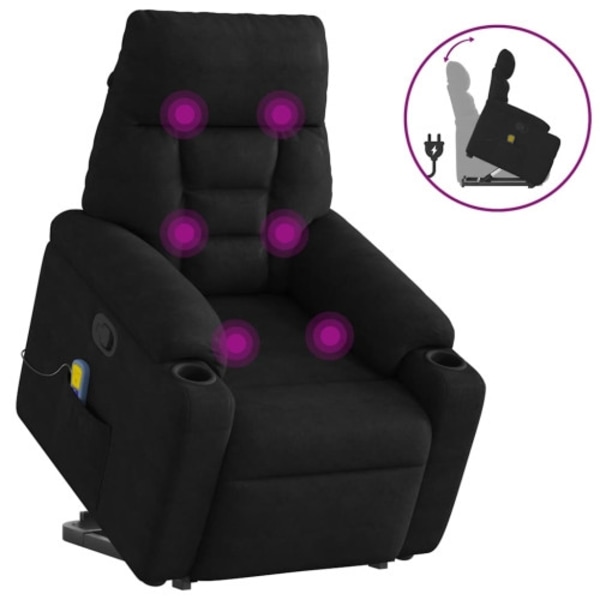 Massagefåtölj med uppresningshjälp svart mikrofibertyg