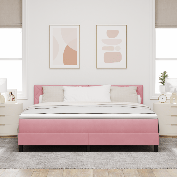 LED Box Säng med huvudgavel Rosa 180 x 200 cm Sammet