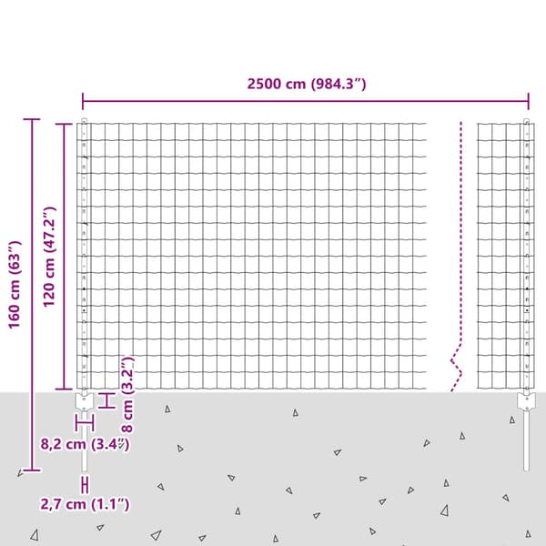 Stängsel med stolpe Grön 1,2 x 25 m Stål