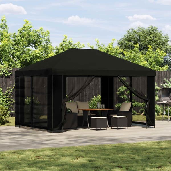 Paviljong 4 × 3 m Svart Polyester och Stål 190