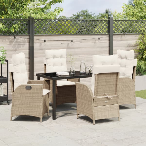 Trädgårdsmöbelset med kudde 5 pcs Beige konstrotting