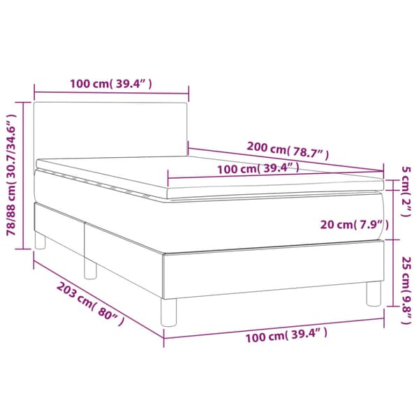 Ramsäng med madrass mörkbrun 100x200 cm tyg