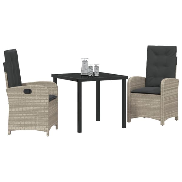 Trädgårdsmöbelset med kudde 3 pcs Ljusgrå konstrotting