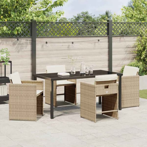 Trädgårdsmöbelset 5 pcs Beige konstrotting