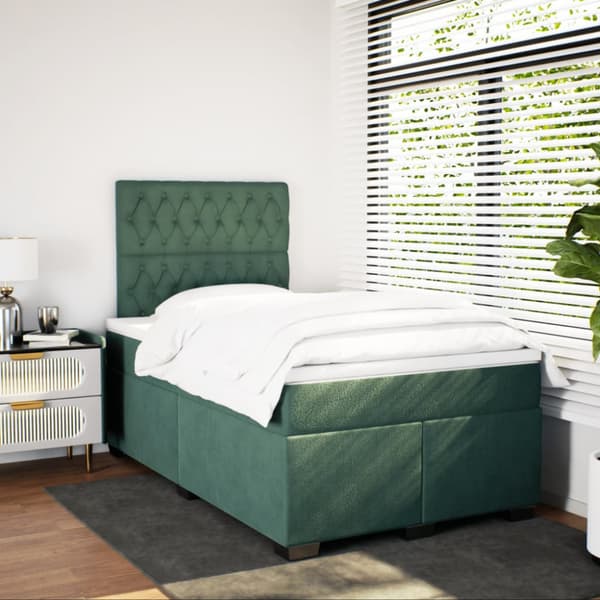 Ramsäng med madrass mörkgrön 120x190 cm sammet