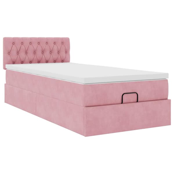 Ottoman sängram med madrass rosa 90x190 cm sammet