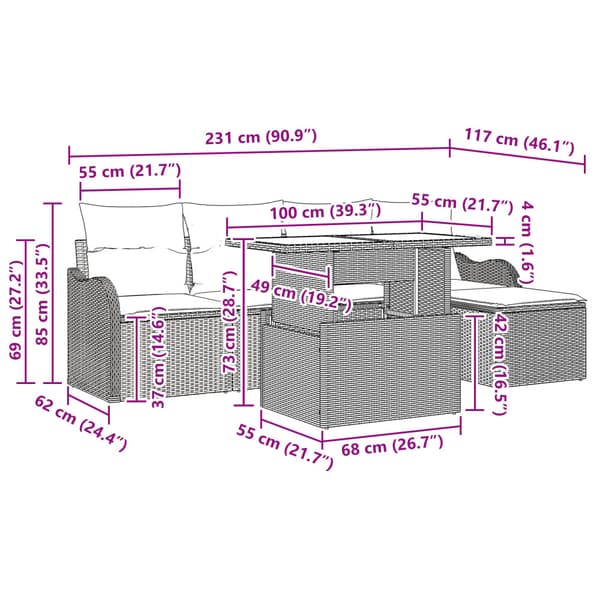 Utomhussoffgrupp 6 st Beige Poly rattan