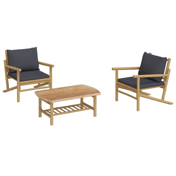 Loungegrupp för trädgården 3 delar mörkgråa dynor bambu