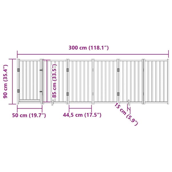 Hundgrind med dörr vikbar 6 paneler brun 300 cm massivt granträ