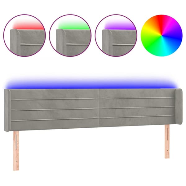 Sänggavel LED ljusgrå 183x16x78/88 cm sammet