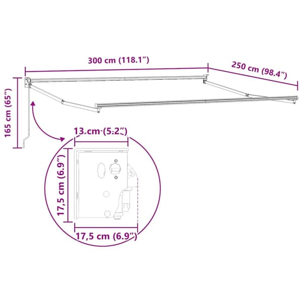 Utdragbar markisram Vit 300 x 250 cm Aluminium
