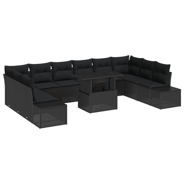 Trädgårdsoffset med lagring 11 pcs Svart Poly rattan