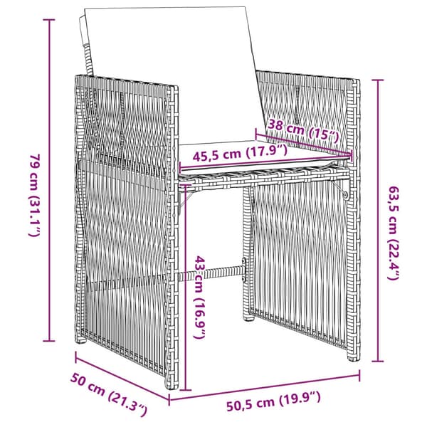 Trädgårdsmöbelset 9 pcs Svart konstrotting