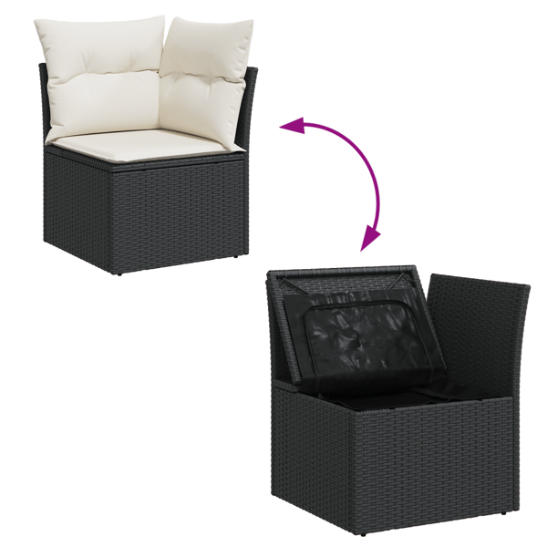 Trädgårdsoffset med kudde 6 pcs Svart och kräm Polyrattan