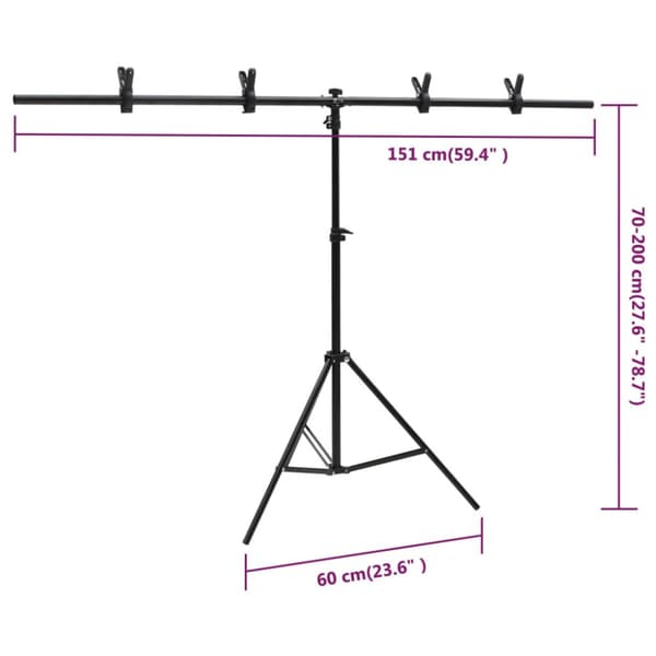 T-stativ svart 151x60x(70-200) cm