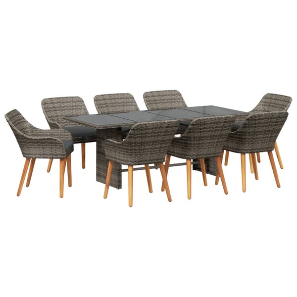Trädgårdsmöbelset med kudde 9 pcs Grå konstrotting