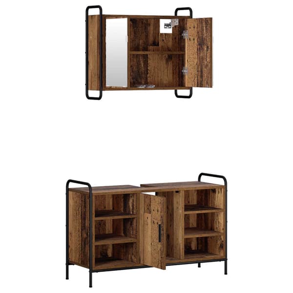 Badrumsskåpsset 2 st Gammalt trä 65,5 x 34 x 61 cm