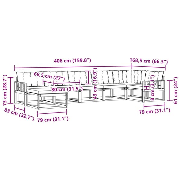Utomhussoffset 7 pcs Vit och ljusgrå 406 x 168,5 x 73 cm