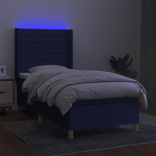 Ramsäng med madrass & LED blå 100x200 cm tyg