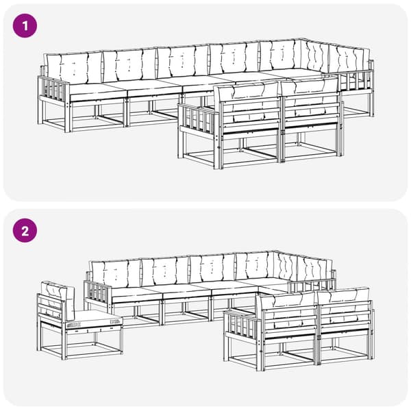 Utomhussoffset med kudde 8 pcs Naturlig och Ljus Grå