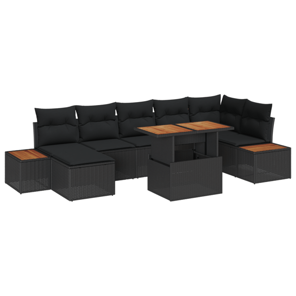 Trädgårdsoffset med lagring 8 pcs Svart Poly rattan