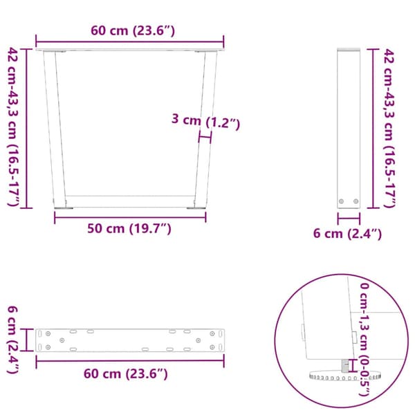 Soffbordsben V-formade 2 st svarta 60x(42-43,3) cm stål