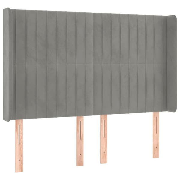 Ramsäng med madrass & LED ljusgrå 140x200 cm sammet