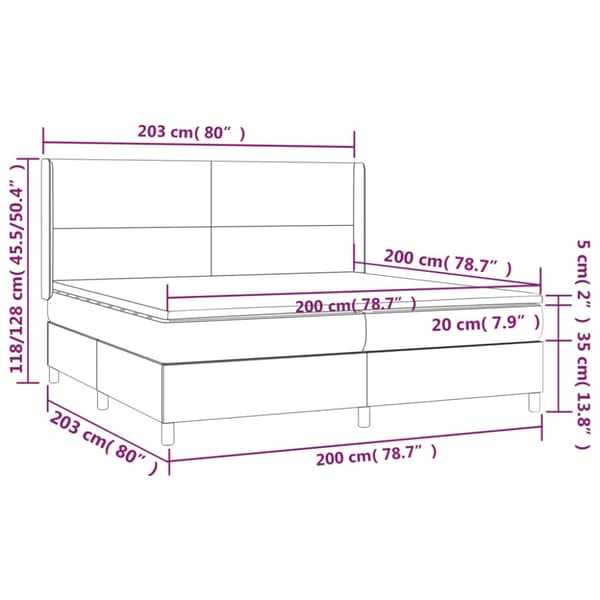 Ramsäng med madrass & LED vit 200x200 cm konstläder