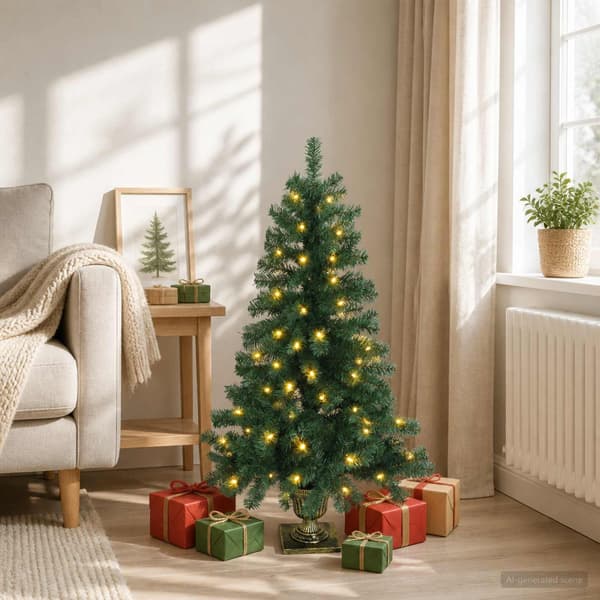 Mini julgran 120 cm 100 LED-lampor Varmvit PVC Grön