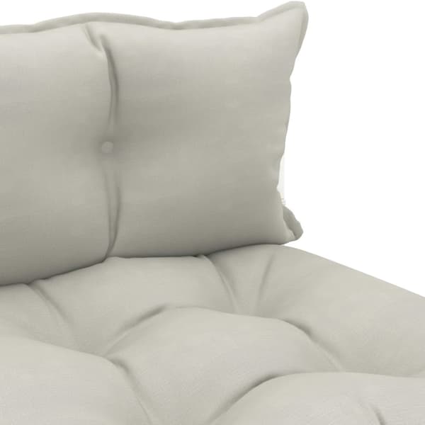Pallsoffa mittensektion med taupefärgade dynor trä