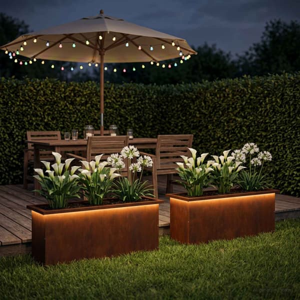 Odlingslåda med LED 2 st Rostig 30 x 100 x 30 cm