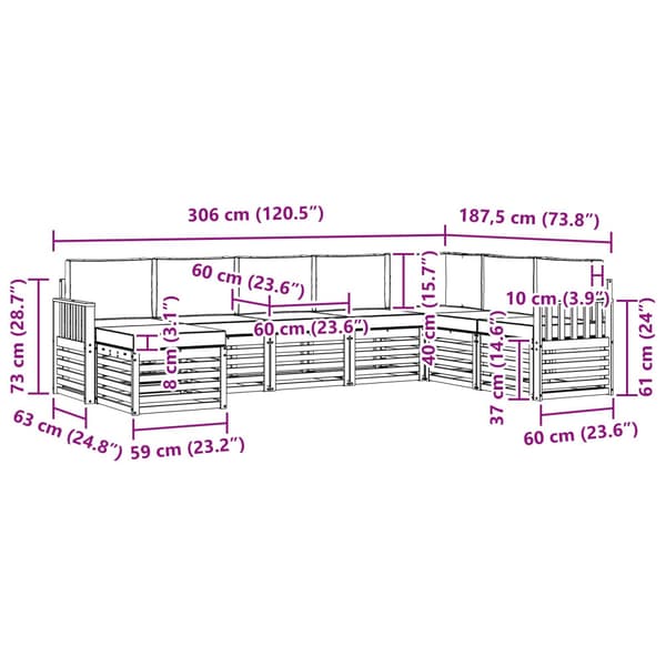 Utomhussoffset 8 pcs Vit och grädde 306 x 187,5 x 73 cm