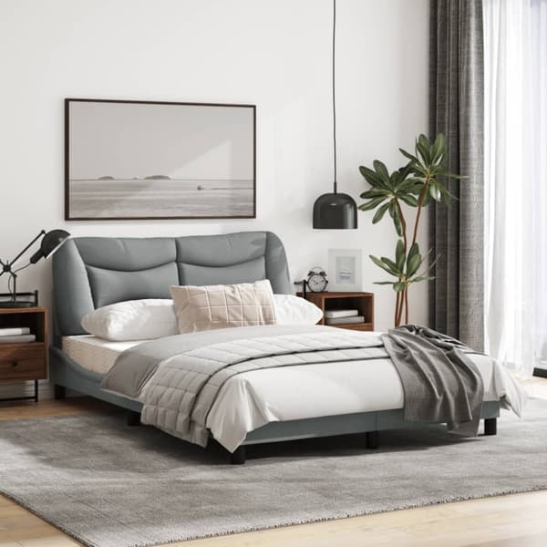 Bed Frame with LED without Mattress "Hvar" Light Grey 140x190 cm Fabric