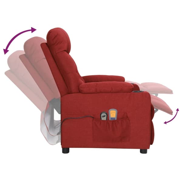 Elektrisk massagefåtölj vinröd tyg