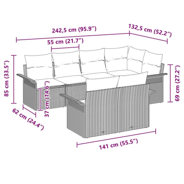Trädgårdsoffset med kudde 7 pcs Ljusgrå konstrotting