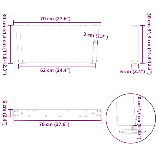 Soffbordsben V-formade 2 st antracit 70x(30-31,3) cm stål