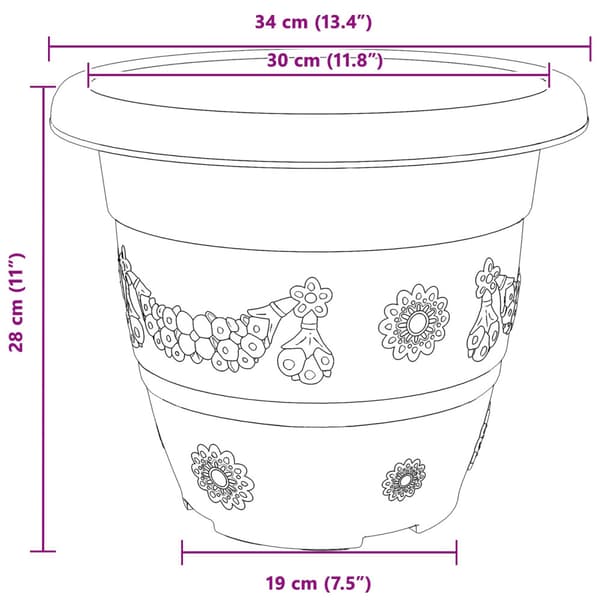 Växtkrukor 6 pcs Svart Ø 34 x 28 cm Plast