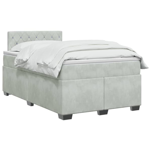 Boxspring säng med madrass och LED Ljusgrå 120 x 200 cm Sammet