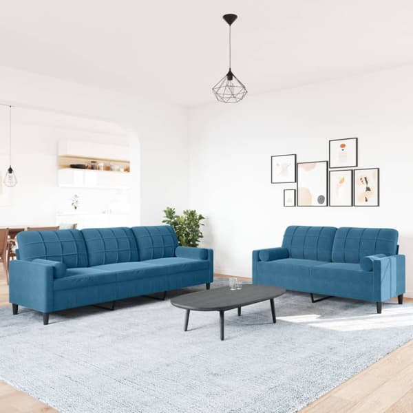 Soffgrupp med dynor och bolster 2 delar blå sammet