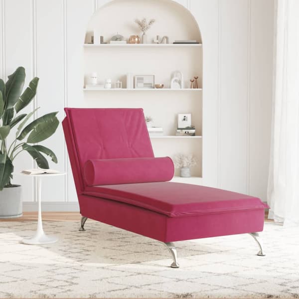 Massageschäslong med bolster vinröd sammet