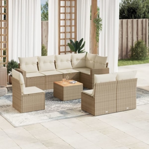 Soffgrupp för trädgården med dynor 9 delar beige konstrotting